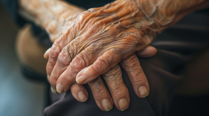 Parkinson disease patient, Alzheimer elderly senior, Arthritis person's hand in support of geriatric doctor or nursing caregiver, for disability awareness day, ageing society care service