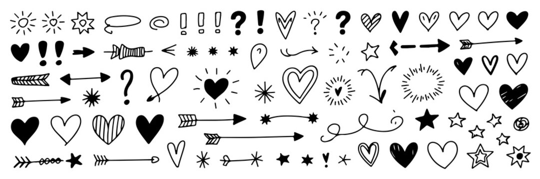 Hand-Drawn Hearts, Arrows, Stars & Symbols: Design Elements Collection