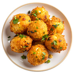 Sabudana vada wada pakora on a plate isolated on transparent and white background