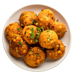 Sabudana vada wada pakora on a plate isolated on transparent and white background