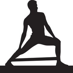 Silhouette of a man in a warrior pose with a resistance band against a white background image format