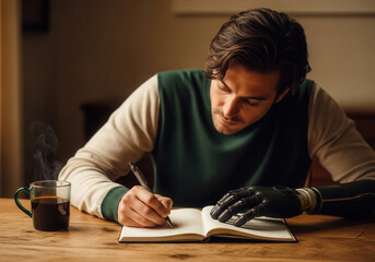 Person Writing with Robotic Hand