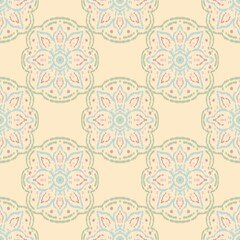 Pastel Ikat Minimal Seamless Pattern, Soft Boho Abstract Textile Design, Modern Geometric Background in Light Pink Blue Mint Beige Tones, Elegant Minimalist Fabric Texture Illustration

