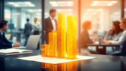 Futuristic Financial Growth Illustration – Glowing Holographic Bar Chart Resembling City Skyline