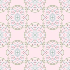 Pastel Ikat Minimal Seamless Pattern, Soft Boho Abstract Textile Design, Modern Geometric Background in Light Pink Blue Mint Beige Tones, Elegant Minimalist Fabric Texture Illustration
