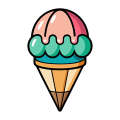 Whimsical Ice Cream Cone Hot Air Balloon Vector Design, Cute Summer Dessert Illustration, Fun Flying Treat, Creative Sweet Artwork