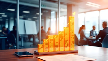 Futuristic Financial Growth Illustration – Glowing Holographic Bar Chart Resembling City Skyline