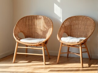 Minimal Interior with Cozy Wicker Chairs and Sunlight