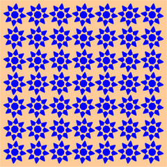 Fototapeta premium A vibrant grid of radiant blue flowers blooms across a warm peach canvas, symbolizing harmony, repetition, balance, and the endless beauty of symmetry.