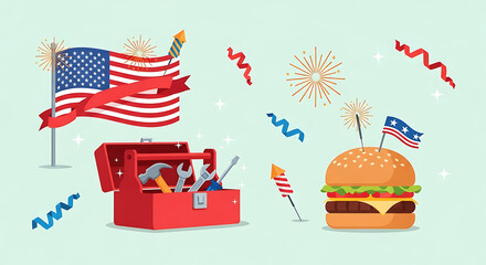 Celebrating American Independence Day with patriotic symbols and summer