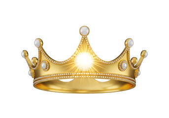 A radiant golden crown, adorned with luminous pearls and jewels, is set against a striking black backdrop.