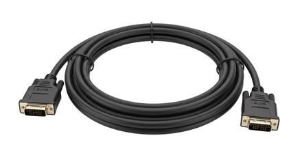 Black DVI-D Cable Coiled Elegantly on White, Offering Crystal Clear Digital Video Connectivity