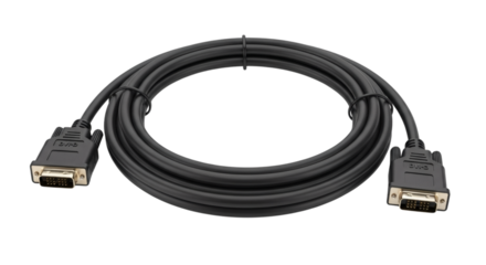 Black DVI-D Cable Coiled Elegantly on White, Offering Crystal Clear Digital Video Connectivity