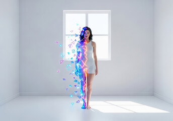 Woman in digital geometric overlay