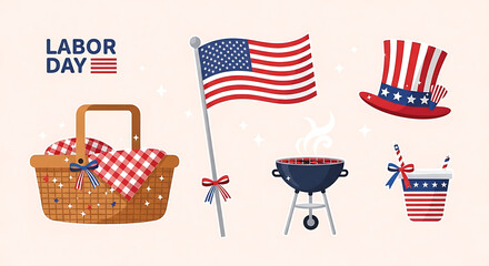 Labor day picnic and grilling celebration with patriotism and summer vibes