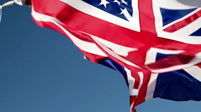 The Flag of the United States of America Flying in Front of the Flag of the United Kingdom