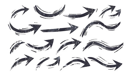 Set of black hand drawn arrows isolated on white background. Vector illustration.