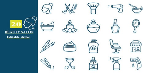 Collection of beauty and salon icons for design projects isolated on white background