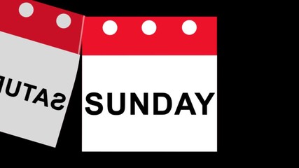 Animated calendar with 7 days of the week in calendar format on black background. Sunday to Sunday. Simple and clean design. Perfect for videos, time management, organization or scheduling.