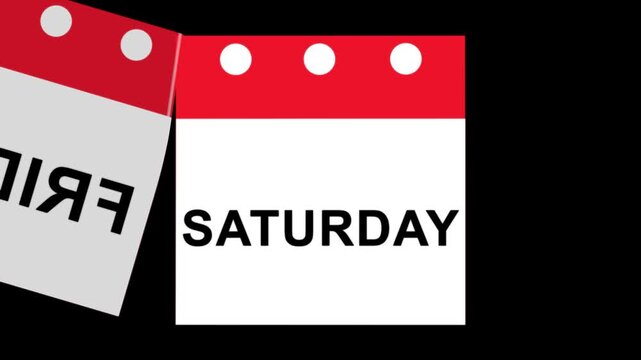 Animated calendar with 7 days of the week in calendar format on black background. Saturday to Saturday . Simple and clean design. Perfect for videos, time management, organization or scheduling.