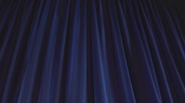 Vivid and Textured of Beautiful Deep Blue Cinema Curtain or Stage Drapery Hanging in Theater