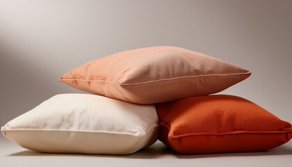 soft beige and terracotta pillows arranged on neutral background create cozy and inviting atmosphere in any space
