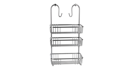 Three-Tiered Shower Caddy for Organized Bathing, Providing Functional Storage in a Contemporary Chrome Wire Frame