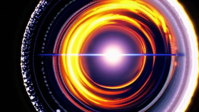 Optical phenomenon caused by sunlight interacting with camera lens creating starburst effect against dark backdrop