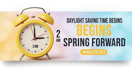Daylight Saving Time banner with alarm clock