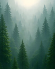Fototapeta premium Misty Green Forest Nature Mobile Wallpaper 