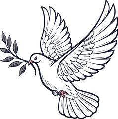 A peaceful white dove in flight, a symbol of love and freedom, is beautifully illustrated as a vector design