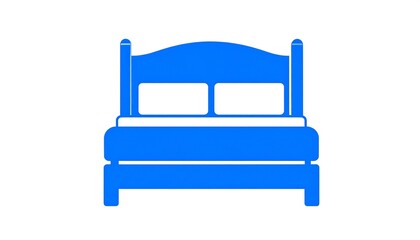 A solid, simple illustration of a blue bed against a white background.