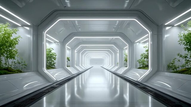 Futuristic Sci-Fi Plant Corridor Extends Infinitely