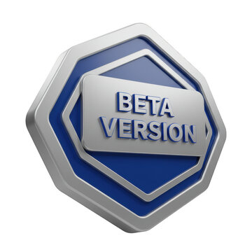 3d rendered beta version emblem with blue and silver layers isolated on transparent background
