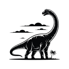 Gentle Brontosaurus Silhouette Illustration A Prehistoric Giant in Black Vector Design for Paleontology Enthusiasts and Graphic Projects © MD AMINUL ISLAM