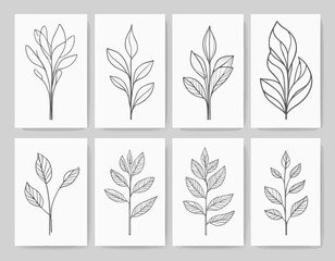 Botanical wall art vector set. Foliage line art drawing with abstract shape. Abstract Plant Art design for print, cover, wallpaper, Minimal and natural wall art. Vector illustration