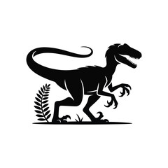 Velociraptor Silhouette Illustration Black Vector: Agile Predator Stalking, Detailed Outline of a Prehistoric Hunter, Isolated Design