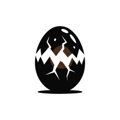 Cracked Dinosaur Egg Silhouette Illustration Vector Art Depicting Prehistoric Hatching in Black and Brown Tones on a White Background