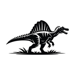 Fototapeta premium Spinosaurus Silhouette Vector Illustration Black and White Graphic Design of a Prehistoric Dinosaur Walking on Grass