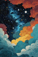 Clouds Surround Stars Dreamy Cosmic Space Illustration