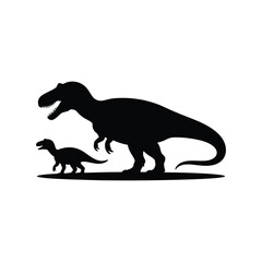 Tyrannosaurus Rex and Juvenile Silhouette Illustration Black Vector Depicting a Mother and Child in the Prehistoric World