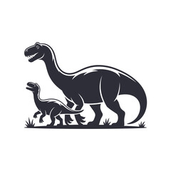 Dinosaur Family Silhouette Vector Illustration Apatosaurus Mother and Baby Black Graphic Design Prehistoric Animals Wildlife Art