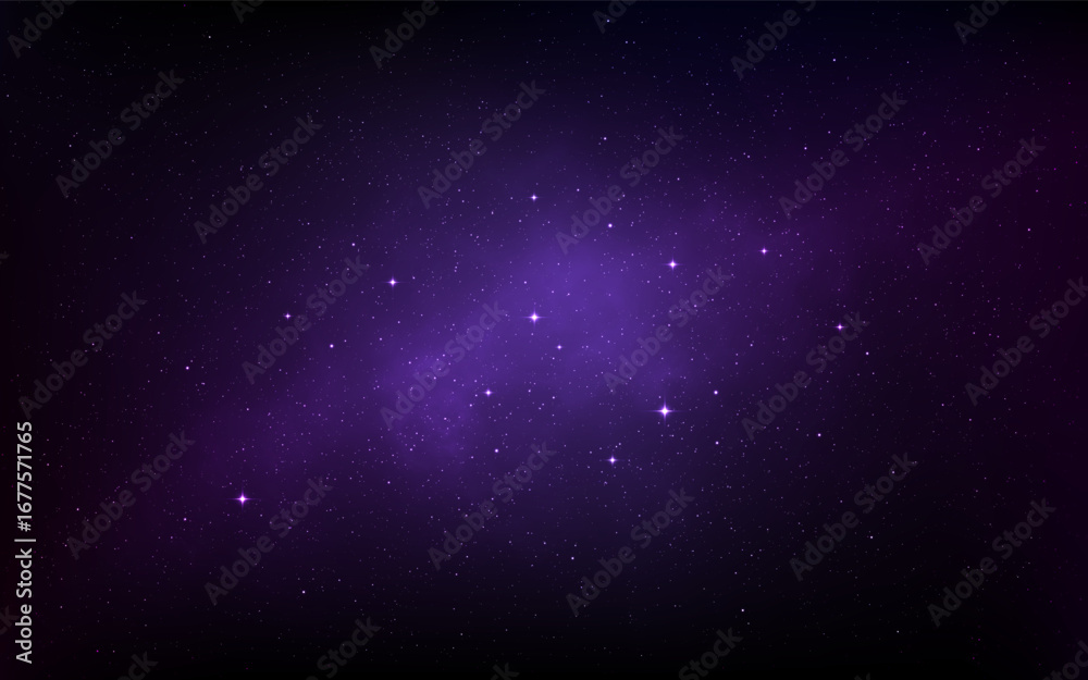 Wall mural universe background. purple space with glowing stars and cosmic nebula. deep cosmos texture. milky w