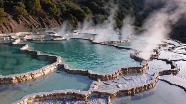 The stunning and picturesque natural thermal hot springs located in Saturnia, Italy, graphed during the month of January