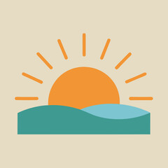 Fototapeta premium Minimal Icon of Sun Rising over Horizon Morning Illustration