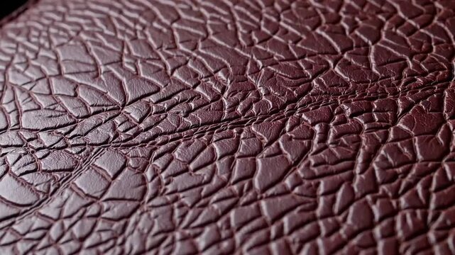 Deeply textured, extremely aged leather in dark reddish-brown color, presented in flat, close-up view for use as background