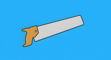 Hand Saw Illustration with Brown Handle on Light Blue Background