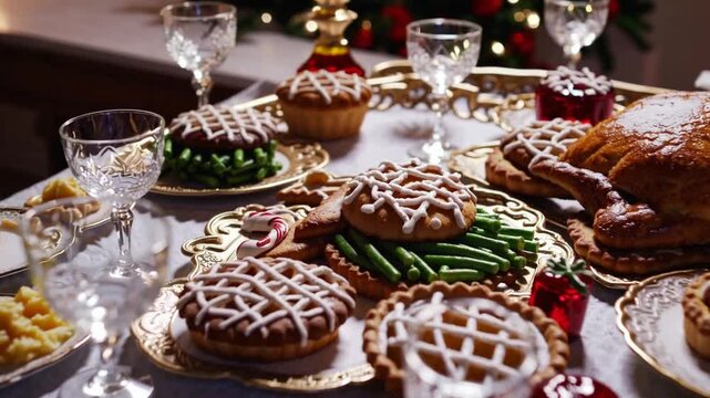 Christmas Themed Food Items Pastries and Traditional Holiday Beverages Assortment of Dishes Drinks for Winter Holidays Christmas Dishes Pastries Traditional Drinks of Dishes Drinks and Desserts for W