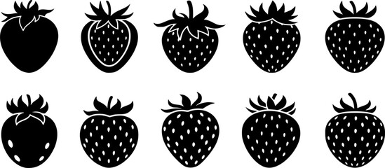 strawberry fruit stencil icon silhouette set of 8