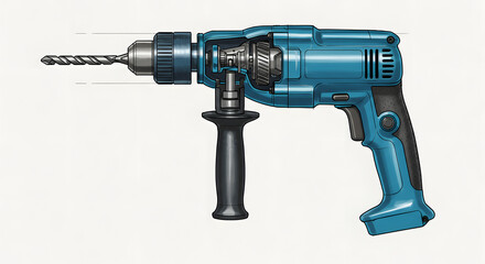 Illustration of Teal Electric Drill Tool with Black Handle on White